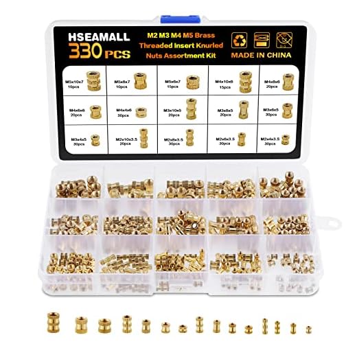 HSeaMall 330PCS M2 M3 M4 M5 Rosca Hembra Tuercas Moleteadas Moldeo por Inyección Redondo Latón Roscado Insertar Tuercas de Embotamiento Surtido Kit (Female Thread Nut Kits 330PCS)