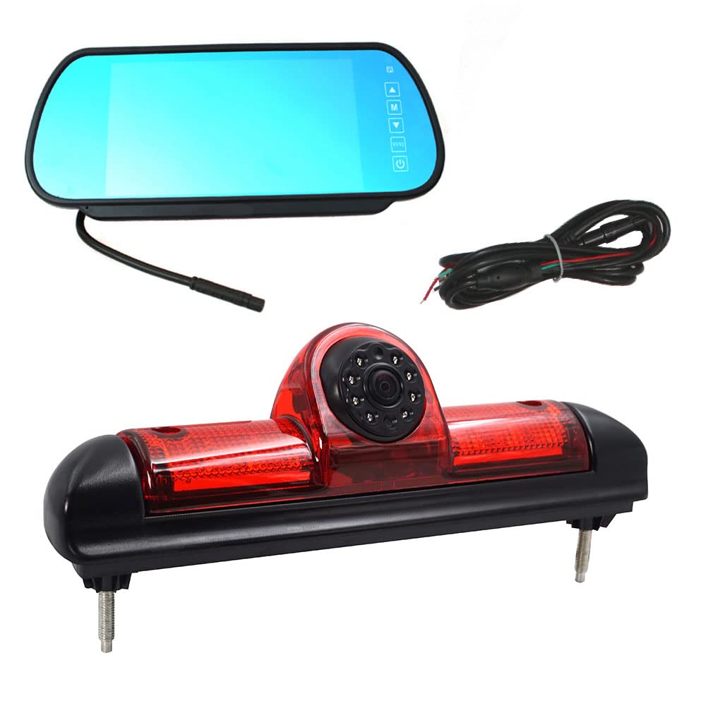 Cámara de luz de Freno de Montaje Superior en el Techo del Coche Cámara de luz de Freno de Vista Trasera para Citroen Jumper/FIAT DUCATO X250 / Peugeot Boxer +7.0" Pantalla TFT Camión LCD E-Mark