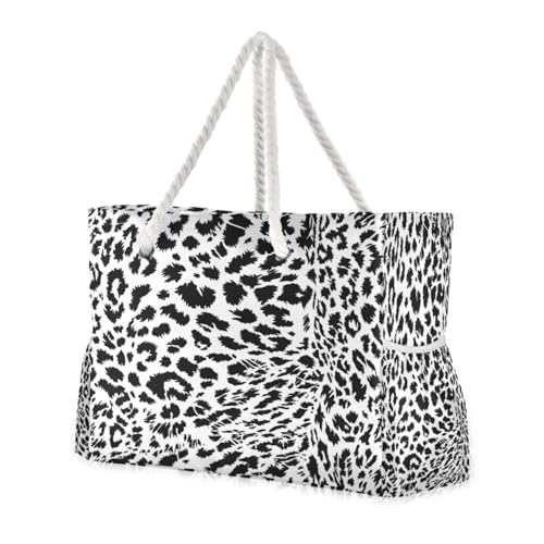 Leopard Print Beach Bag & Travel Tote Bag Large Sandproof with Zipper Closure, Wet Pouch for Swim Gym Travel, Lightweight Foldable Outdoor Bag