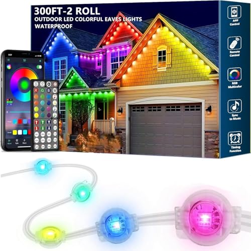 Sxlofty 300FT Permanent Outdoor RGB Lights IP67 Waterproof Smart LED Eaves Lights with App/Remote Control for Christmas and All Holiday Decor Daily and Accent Lighting House Roof and Garden Lighting