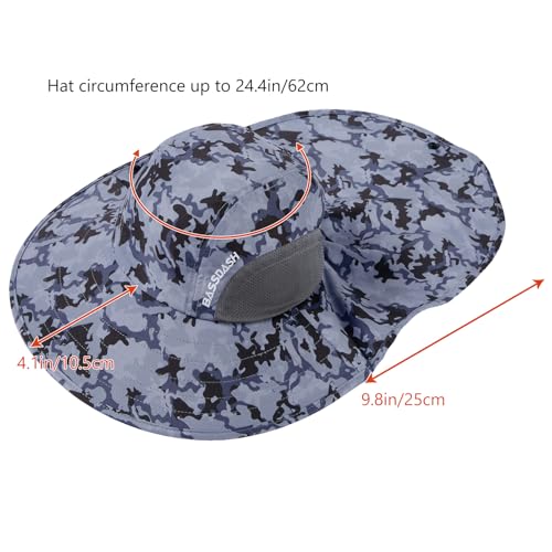 Image of BASSDASH UPF 50+ Unisex Water Resistant Wide Brim Sun Hat with Large Neck Flap Ponytail Fishing Hat for Men Women