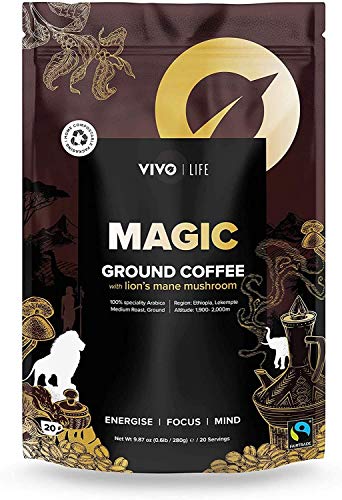 Vivo Life Magic - Ground Coffee with Mushrooms | 100% Organic Arabica Beans, Vegan, Single Origin Ethiopian Coffee, 280g