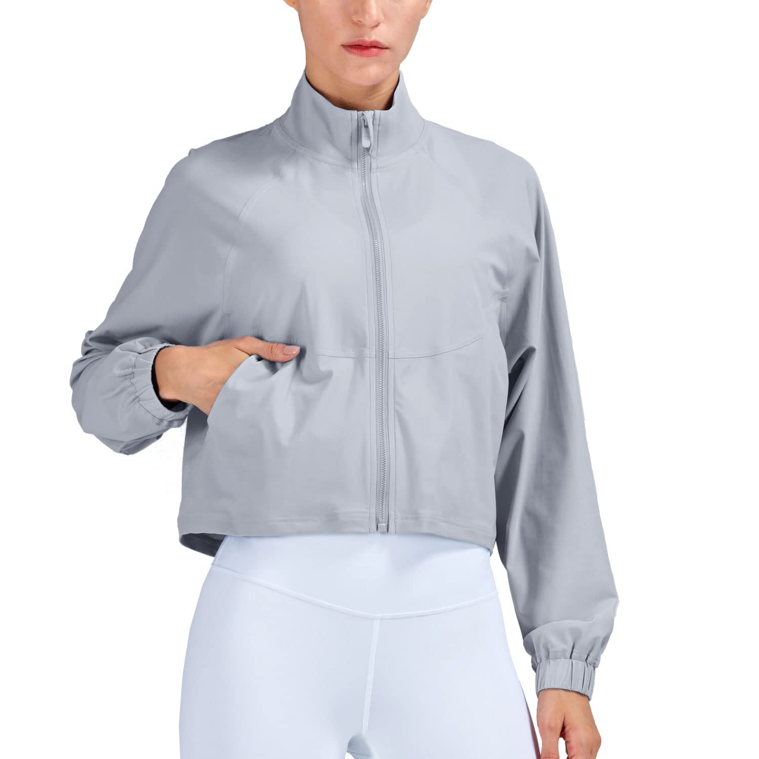 altilandWomen's Athletic Running Yoga Gym Track Zip Up Cropped Jackets UPF 50+ Sun Protection Long Sleeve Workout Shirts