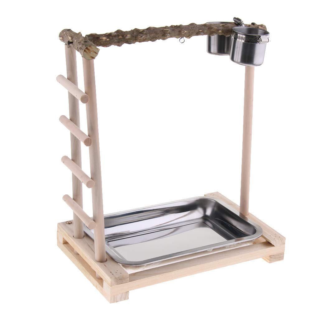 Oiseau Perchoir Plate-Forme en Bois avev 2 Bol Rack Hamster Support de Maintien pour Escalade