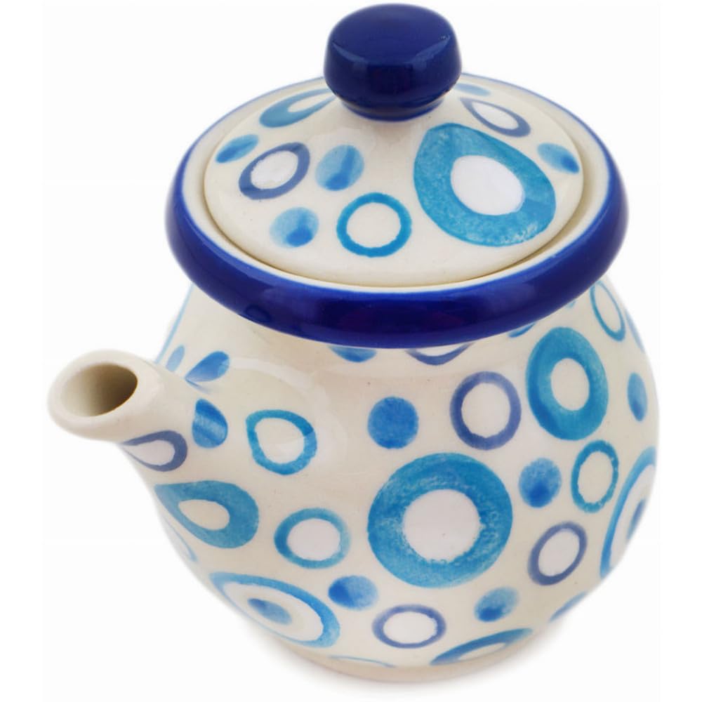 Authentic Polish Pottery Creamer with Lid Signature UNIKAT in Groovy Blues Design Handmade in Boles?awiec Poland by Ceramika Artystyczna + Certificate of Authenticity