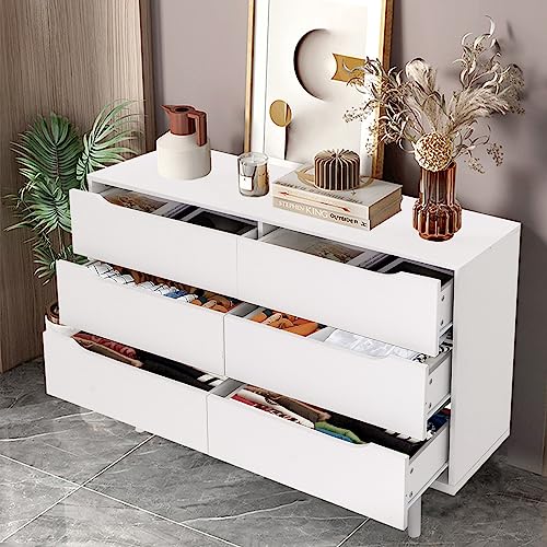 WAYTRIM 6 Modern Dresser White Dresser with Handles Wood Dresser Storage Dressers Organizer Wide Chest of Drawers for Bedroom Hallway Living Room, White - Thumbnail 4