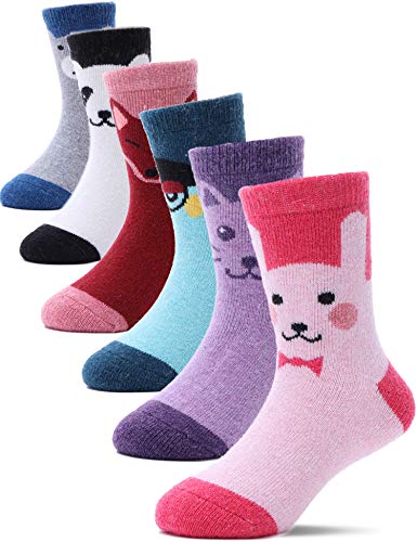Image of ProEtrade Wool Socks for Kids Toddlers Boys Girls Thick Warm Winter Hiking Heavy Thermal Cozy Crew Boot Gift Socks 6 Pack