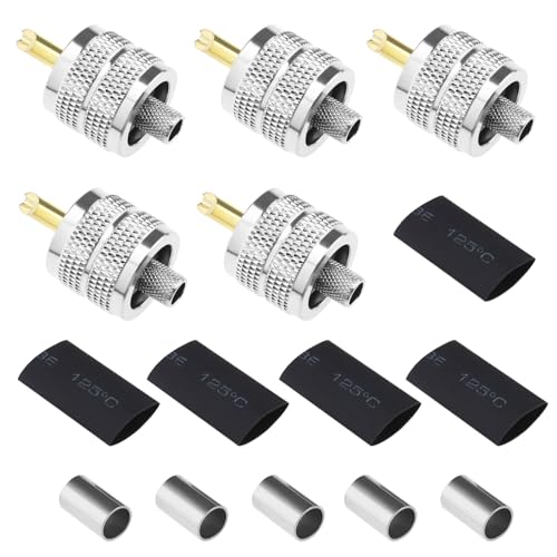 VGOL 5pcs PL259 - Conector macho conector para cable coaxial compatible con LMR240 RG8X 4D-FB Cables coaxiales con manguitos de compresión Tubos termocontraíbles