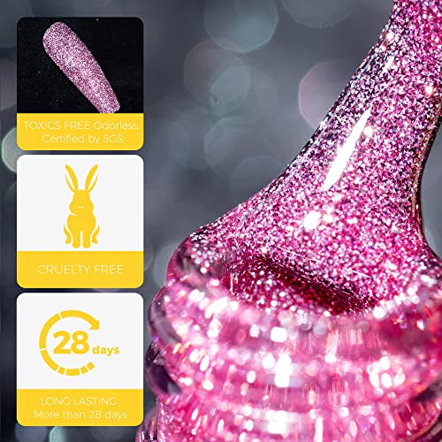 Burano Reflective Glitter Gel Polish, 7.3Ml Sparkly Shiny Disco Gel Polish Holographic Glitters Gel Polish, Nail Art Manicure Salon Diy Home Uv Lamp Required (Dark Pink) Dg16 #TOP4
