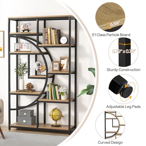 Image of Tribesigns Bookshelf Industrial 5 Tier Etagere Bookcase, Freestanding Tall Bookshelves Display Shelf Storage Organizer with 9-Open Storage Shelf for Living Room, Bedroom (Light Oak)