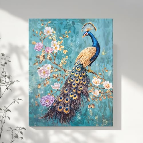 Image of ArtX Canvas Peacock Painting For Wall Vastu, Peacock Wall Decor, Bedroom, Multicolor, Abstract, 58.0 X 45.0 cm, Set of 1