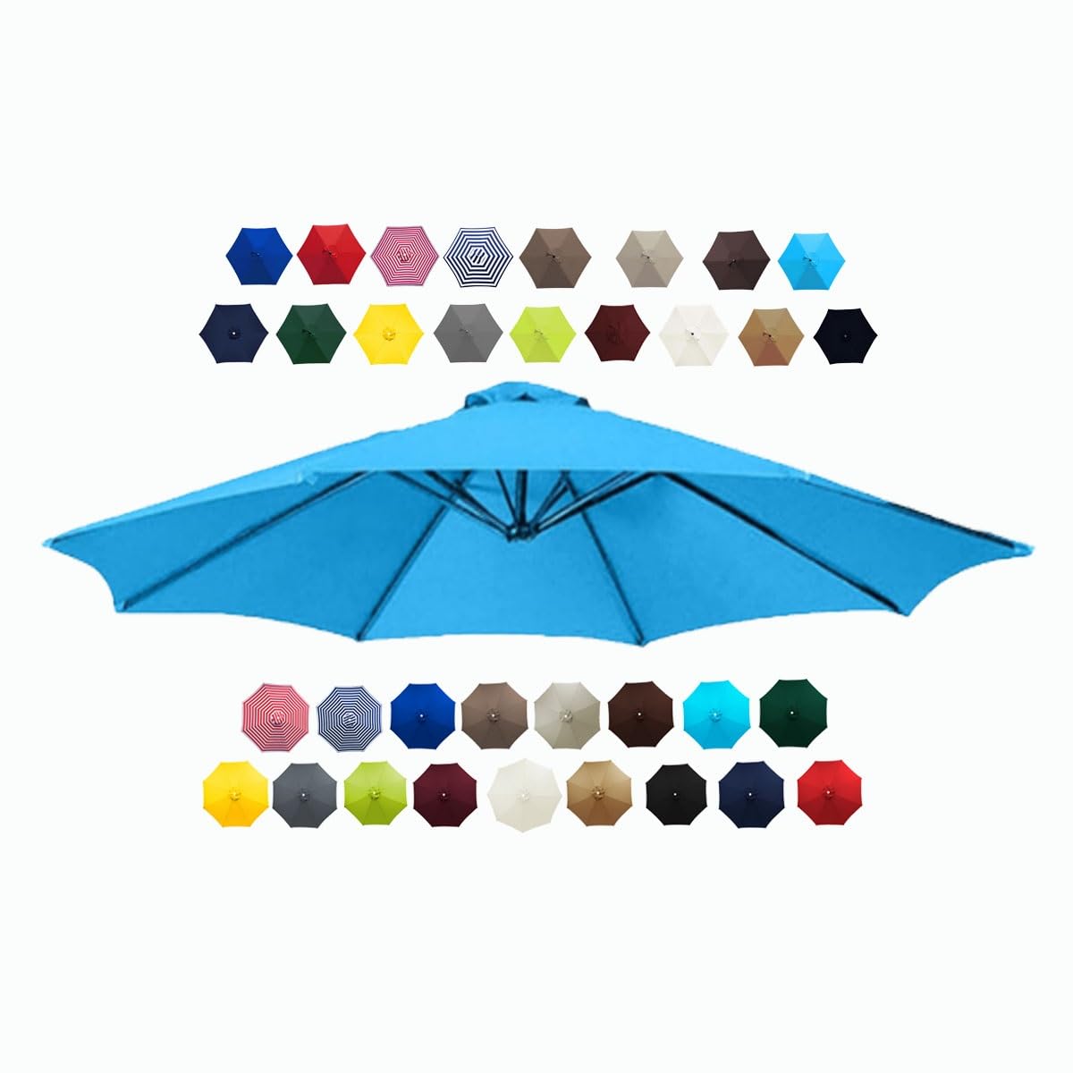 BEEGMA Patio Umbrella Replacement Canopy 6 Ribs 8 Ribs Parasol Canopy Cover for 2.0m 2.30m 2.50m 2.70m 3.0m Multicolor Canopy Replacement Top (Color : Light blue, Size : 2.70m/9FT-8Ribs)