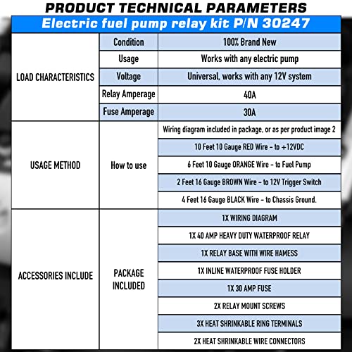 Electric Fuel Pump Relay Kit Fuel Pump Wiring Harness Kit Relay Bypass 40 Amp Heavy Duty Long Wires Fit 12V System #TOP5