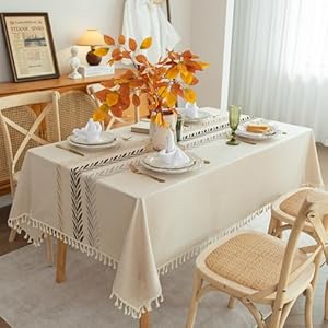 Embroidery Yarn Faux Linen Tablecloth 60x84 inch for Rectangle Tables - Waterproof Faux Linen Rustic Wheat Table Cloth with Tassel - Decor Table Cover for Kitchen Picnics Dining Occasion Embroidery Yarn Faux Linen Tablecloth 60×84 inch for Rectangle Tables Waterproof Faux Linen Rustic Wheat Table Cloth with Tassel Decor Table Cover for Kitchen Picnics Dining Occasion