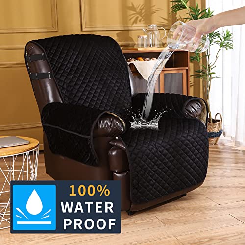 Image of Recliner Covers Non Slip Waterproof Large Recliner Chair Covers for Leather Chairs Recliner Sofa Cover for Living Room Recliner Furniture Protectors for Dog Pets (Black, 28 inch)
