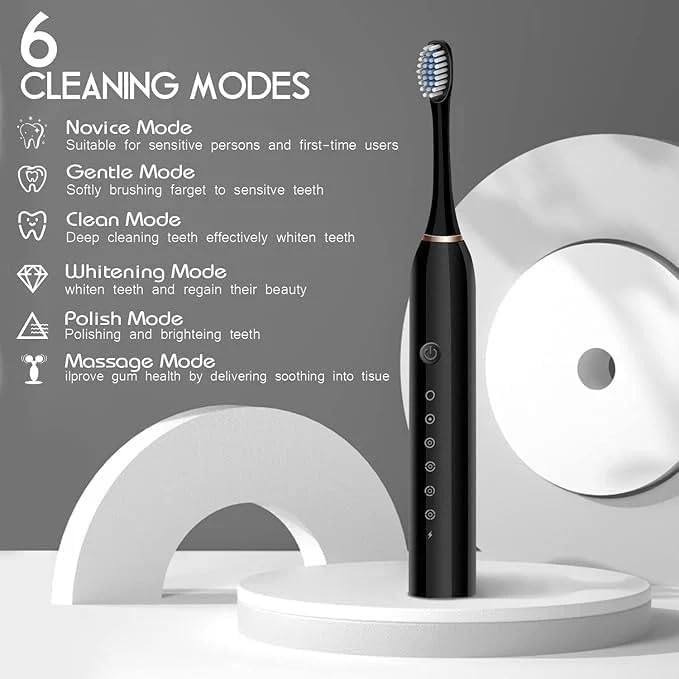 Image of Electric Toothbrush for Adults | Sonic Rechargeable Toothbrush with 6 Cleaning Modes, 4 Replacement Brush Heads, 60-Day Battery, IPX7 Waterproof, Soft Bristles for Deep Cleaning (Multicolor)