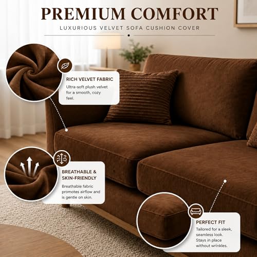 Image of Namdev Art's Velvet Sofa Cushion 21x22x5 Inch | High Density 32 Foam Seat Cushion | Soft & Comfortable Sofa Gaddi with Zip Cover | Multipurpose Cushion for Sofa Chair (Brown)