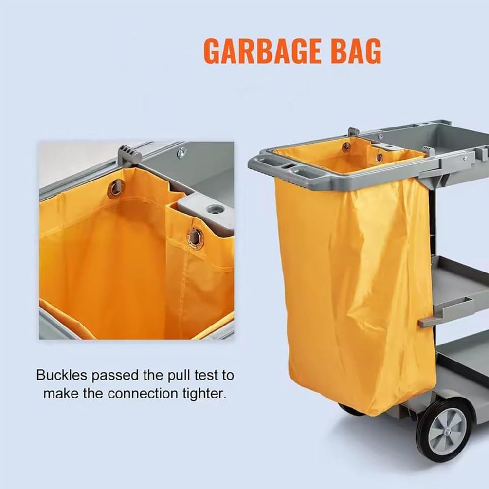 Carrito utilitario de limpieza multifuncional de 3 niveles con bolsa de basura extraíble para apartamentos, negocios, hoteles, diseño gris duradero