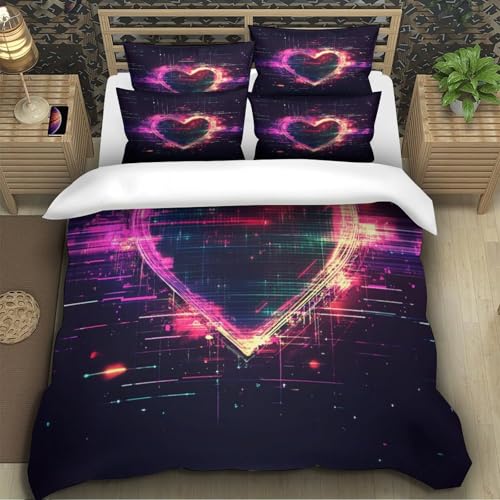 Housse de couette anti-transpiration en microfibre respirante motif néon 3D pour lit double - 5