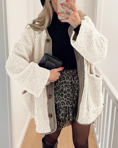 PRETTYGARDEN Women's 2025 Winter Coats Long Sleeve Button up Fuzzy Sherpa Fleece Jackets Outerwear Fall Fashion Clothes2