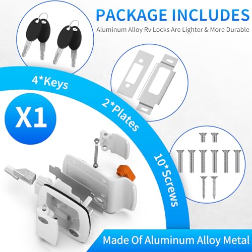 Image of BEBOBLY RV Door Lock Replacement, Aluminum Alloy Upgraded Lighter RV Door Latch with Paddle Deadbolt & 4 Keys, 100% Metal Camper Door Locks, RV Entry Door Lock for Travel Trailers Cargo Hauler, White