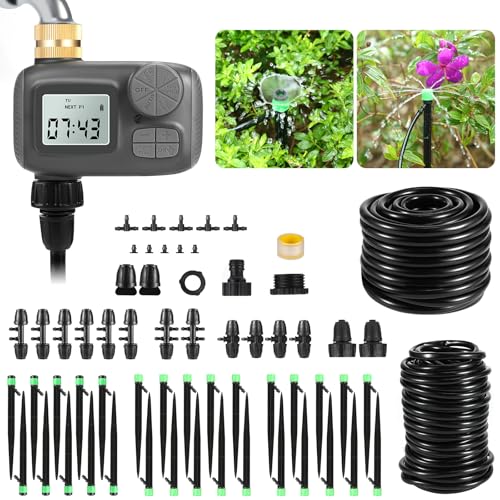 Smart Drip Irrigation System, Adjustable Timed Watering for Raised Beds & Potted Plants, Includes Leak-Resistant Tubing Kit (5/16