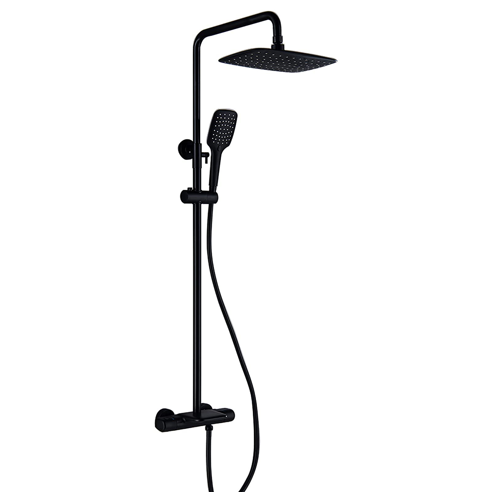 QUSYZD Thermostatic Shower Combo Set Wall Mounted Bathroom Shower Faucet Set with Rainfall Shower Head, Handheld Shower, Waterfall Bathtub Faucet,Black,Chrome,Black