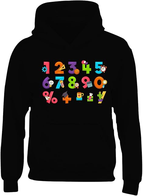 Number Math Day Kids Boys Girls Hoodie Maths Symbol Childrens School Pullover Black - Youth Small (Age 5-6)