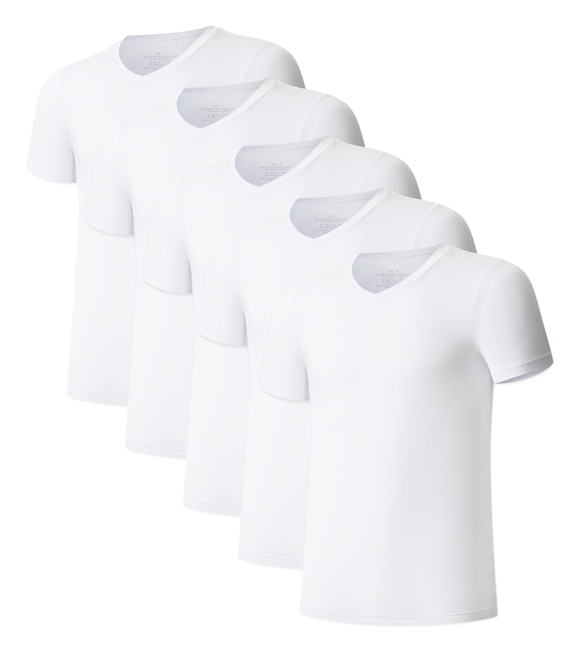 COLORFULLEAF Men's Undershirts Bamboo Rayon Short Sleeve Crewneck/V-Neck Tees Slim-fit T-Shirts 3 or 5 Pack