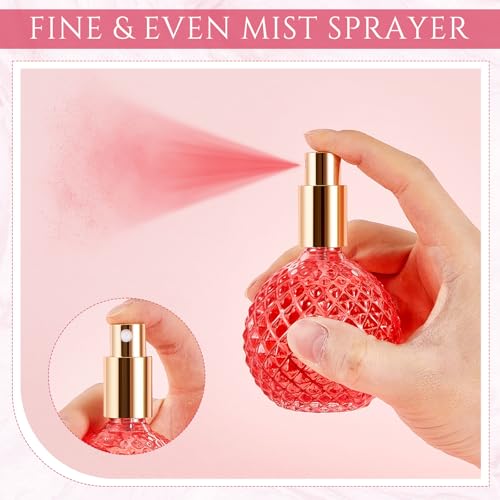 4 Pack 100ml Glass Perfume Bottles Retro Empty Perfume Bottle Refillable Decorative Fine Mist Spray Bottles for Women Atomizer Sprayer with Refill Tool for Travel(Pink)4