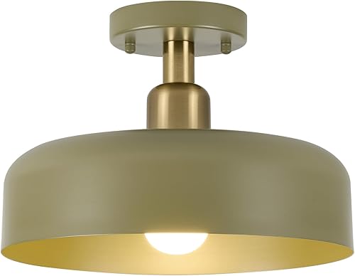 BISAMIYA Lámpara de techo moderna de montaje semiempotrado, pantalla de metal de 12.6" y acento de latón, para entrada, pasillo, comedor, cuarto de
