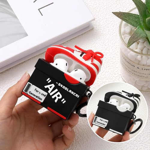 Image of [2Pack] Gedicht for Apple Airpods 2nd Generation Case Cover, Cute Cartoon Shoe Box Soft Silicone Protective Cases for AirPods 1&2 Case with Keychain for Women Men, Red+Black
