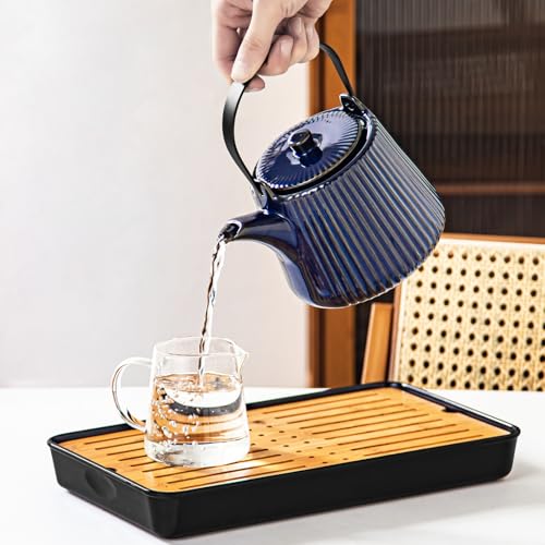 Image of Yundu Ceramic Teapots for Tea, 1000ml /33.8oz Tea Pot with Infusers for Loose Tea, Striped Tea Pot with Removable Tea Infuser - Reactive Blue