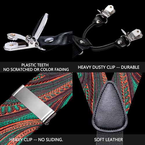 Image of Barry.Wang Men Suspender Set with Necktie Elastic Y Type Heavy Duty 6 Clips Braces Tie Handkerchief Cufflink Pin 6PCS