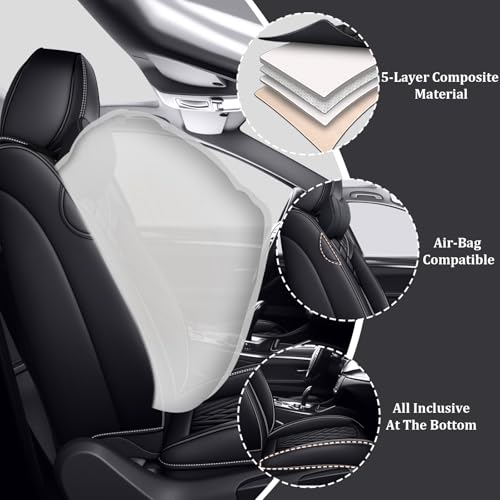 Image of Car Seat Covers Full Set for Kia Telluride 2020-2026, Anti-Slip Full Coverage Car Seat Covers, Waterproof Nappa Leather Car Seat Cover Sets(5 Seats with Headrests /Black)