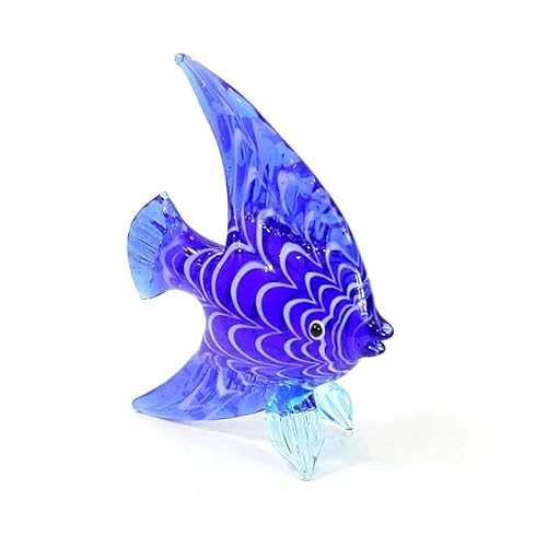 LiuliuBull Figura de peixe de cristal de Murano azul: Elegante decoração de animais marinhos para casa e escritório (Deep Blue)