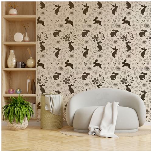 Image of Kayra Decor Bunny Hop Kids Room Wall Stencil -Pack of 1, Sheet Size 24 x 36 inch /Design Size 22 x 33 inch.
