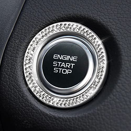 Image of ToBeQueen Bling Diamond Push Start Button Cover Ring, Interior Crystal Rhinestone Bling Starter Ring Emblem Sticker, Bling Car Accessories for Women, White