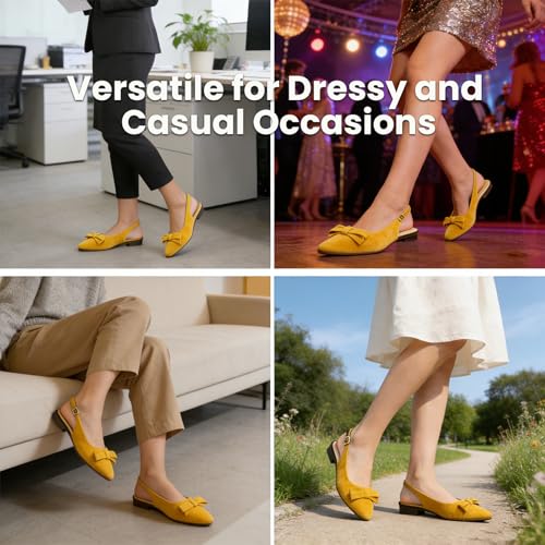 Image of MUSSHOE Slingback Flats for Women: Pointed Toe Bow Flats - Comfortable Dressy Casual Shoes for Work Office Business Party