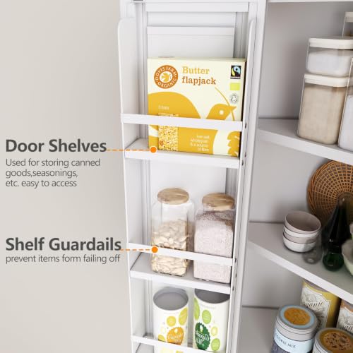 Image of GAIOUS 74.8 inch Tall Metal Food Cabinet, White Kitchen Pantry Cabinet Cupboard | Food Storage, Kitchen Organizer, Storage Cabinet with 4 Door and 4 Adjustable Shelves, Steel Freestanding, for Dining Living