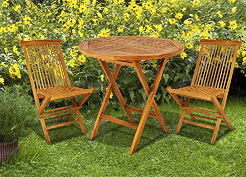 Dacom Teak Solid Wood Side Table- Round Wood Stain Finish - Patio, Deck, Lawn, Garden, Backyard Or Terrace Wooden Table - 31-Inch #TOP1