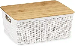 Oikos - Caixa Organizadora 4L com Tampa de Bambu Branca