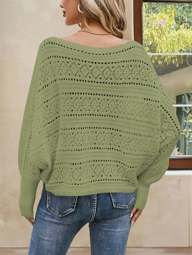 Image of Cakulo Womens Off Shoulder Sweater Top Fall Outfits Fashion 2025 Oversized Knit Batwing Long Sleeve Crochet Pullover Sweaters
