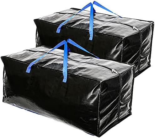 2PCS Heavy Duty Extra Large Thicker Waterproof Storage Bags with Backpack Straps, Handles, Zippers for Moving, Travelling, Camping, Gardening Tools, Holiday Decorations Storage, 80×40×35cm, Black