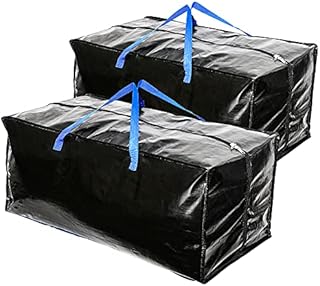 2PCS Heavy Duty Extra Large Thicker Waterproof Storage Bags with Backpack Straps, Handles, Zippers for Moving, Travelling, Camping, Gardening Tools, Holiday Decorations Storage, 80×40×35cm, Black