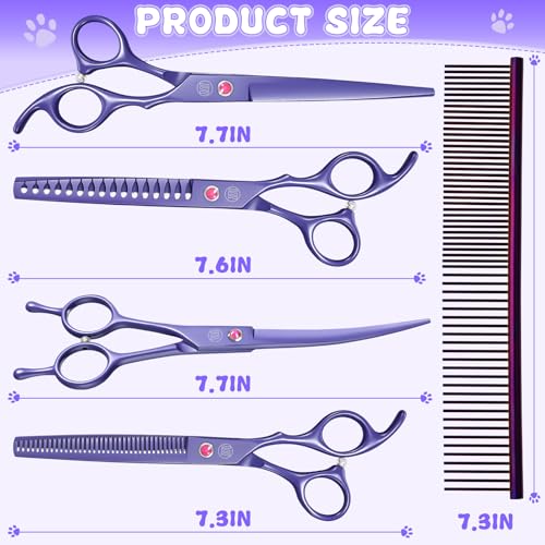 Image of Professional Dog Grooming Scissors Set - 7 Inch /8 Inch Curved and Thinning Shears with Grooming Comb