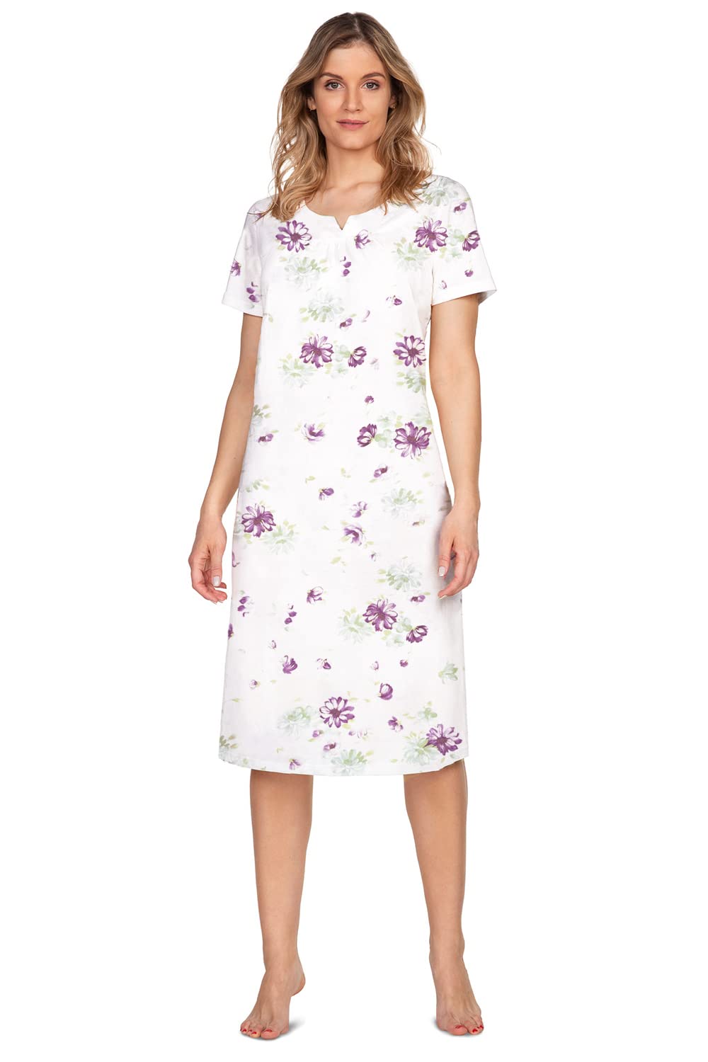 E.Femme Camicia Da Notte Monika 1082 - 100% Cotone, Maniche Corte, Stampa Fiori - Taglia 52 (UE)