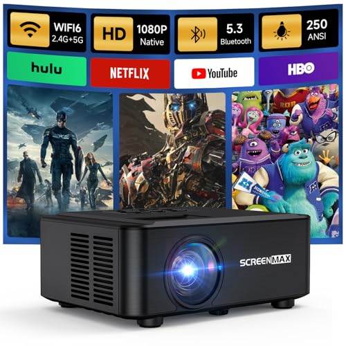 Projector with WIFI and Bluetooth, Native 1080P Bluetooth Projector, Full HD Portable Outdoor Movie...