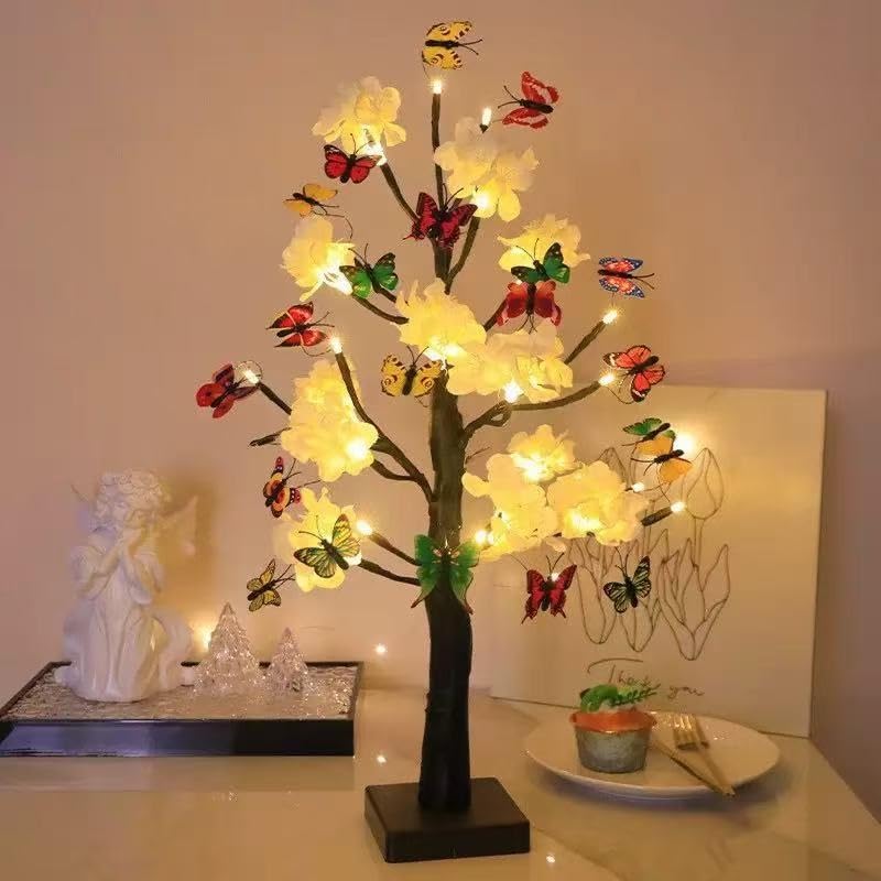 Butterfly Birch Tree Lights Artificial Tree Lamp,Home Decor Table Top Lamp Home Lit Tree Valentine's Day Christmas Decoration