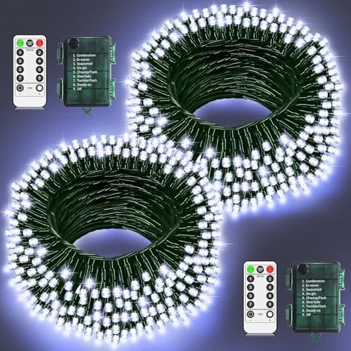 Lot de 2 guirlandes lumineuses à piles pour sapin de Noël - 20 m ...